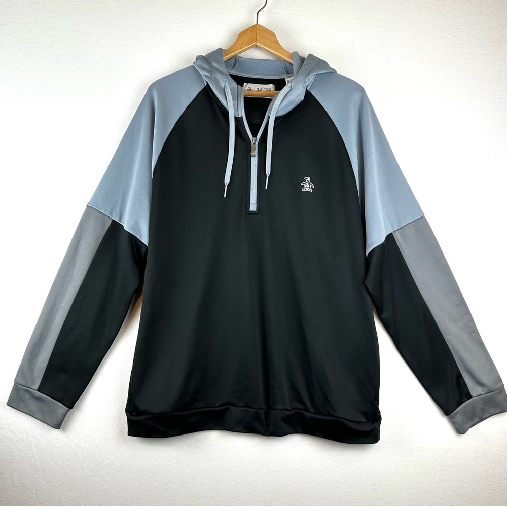 Penguin  Hooded Pullover Sweatshirt Colorblock Quarter‎ Zip Athleisure Preppy